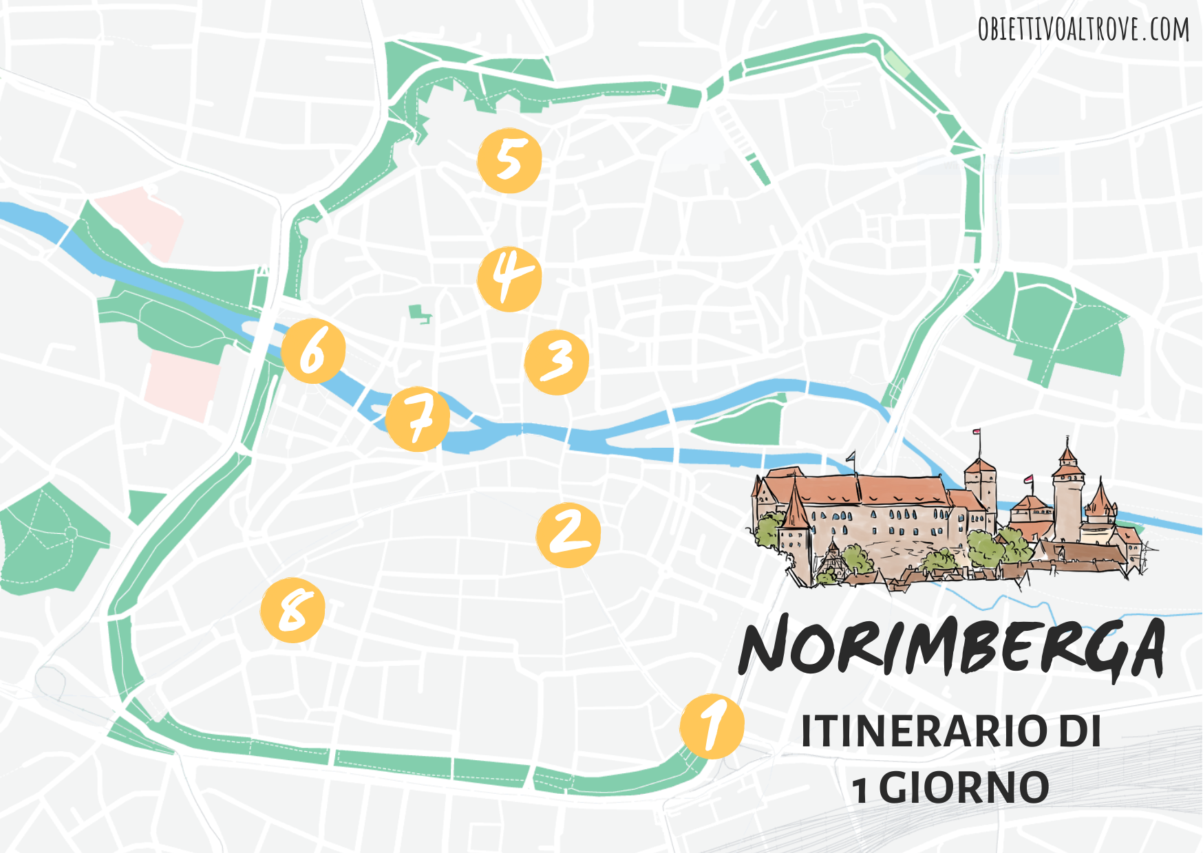 Mappa Norimberga – Itinerario a piedi di un giorno