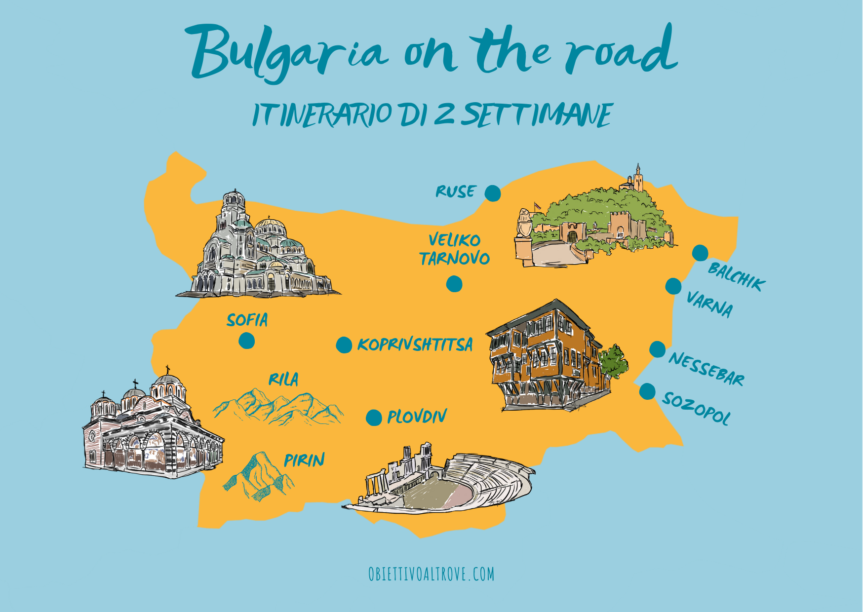 Mappa Road trip in Bulgaria - Itinerario di 2 settimane