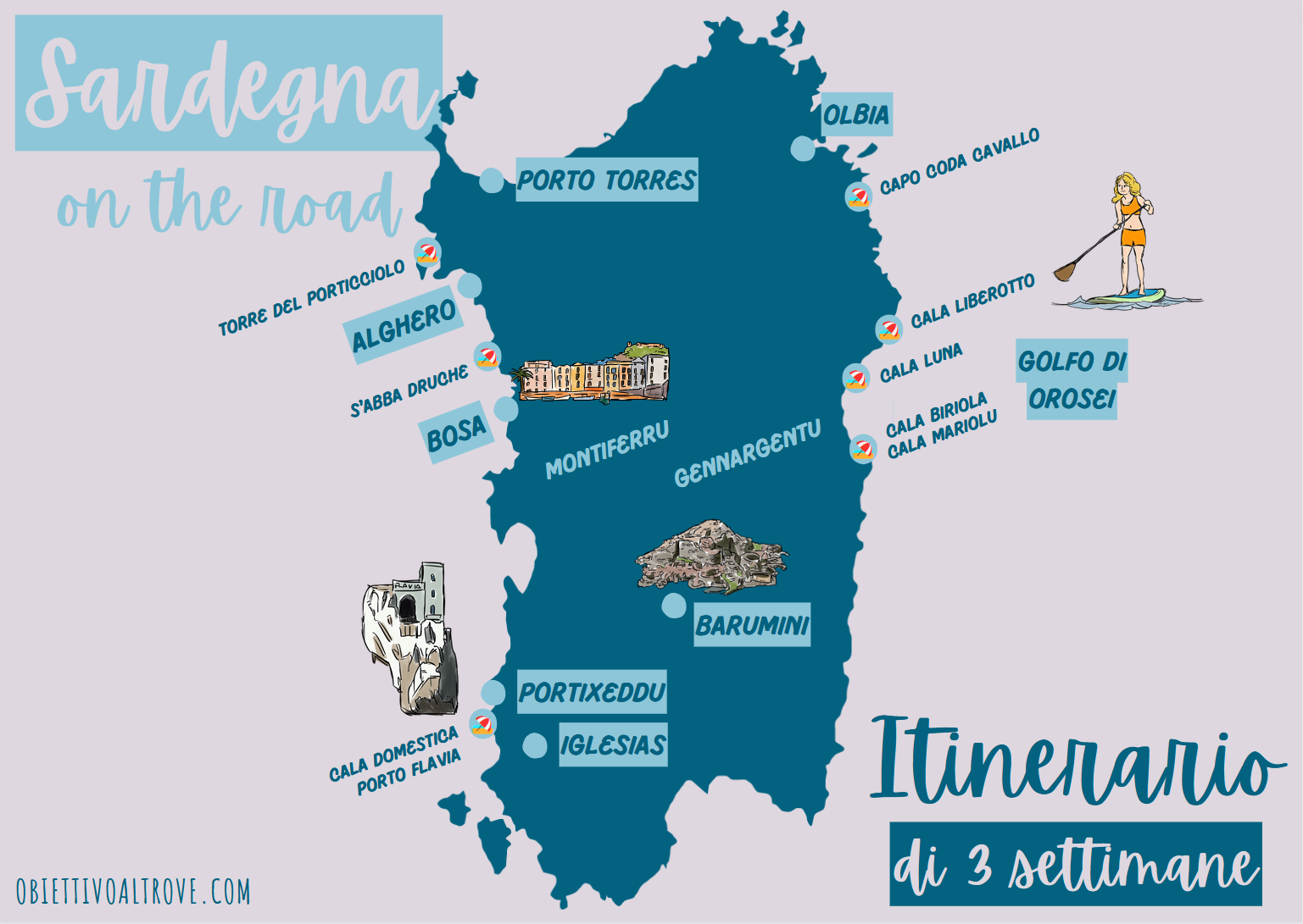 Mappa Sardegna on the road - Itinerario di 3 settimane in macchina e tenda