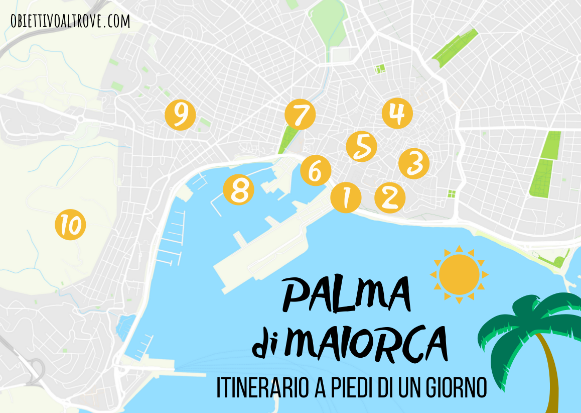 Mappa itinerario di un giorno a Palma di Maiorca