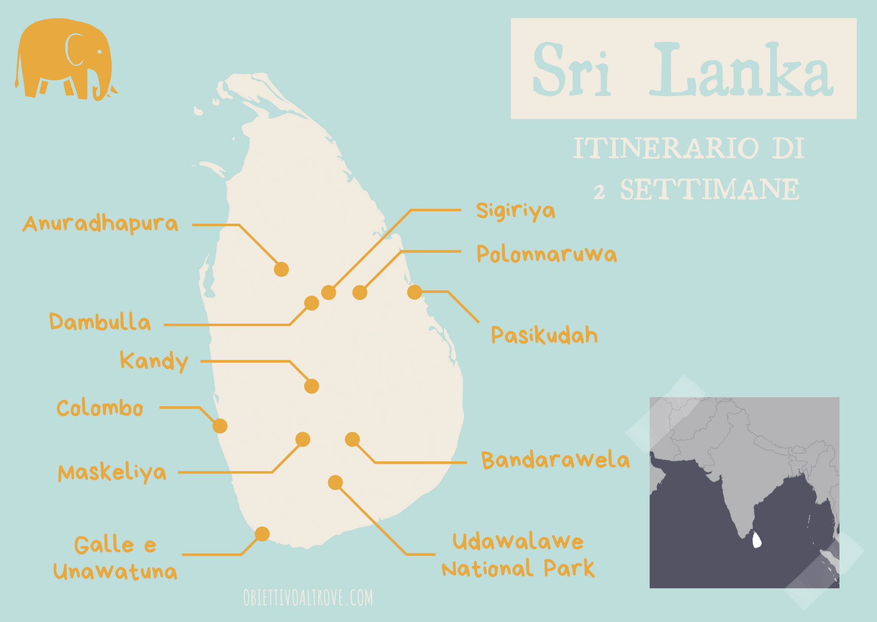 Mappa Sri Lanka - Itinerario di viaggio di 2 settimane