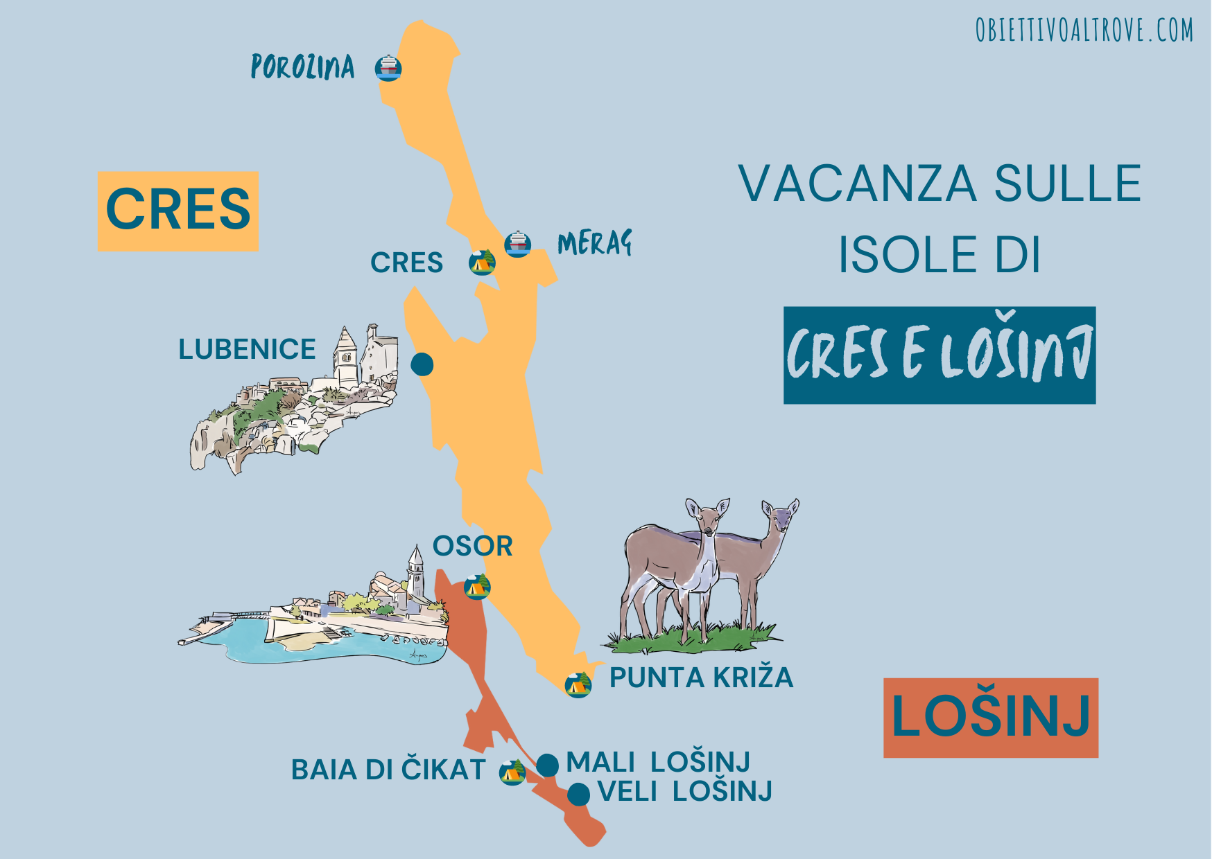 Mappa vacanza nelle isole di Cres e Lošinj
